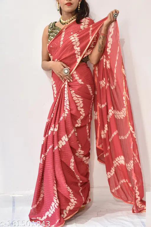 Peach and gold patterned saree with matching blouse