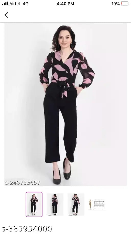 Indian printed georgette jumpsuit 098 with long sleeves, stylish and beautyful