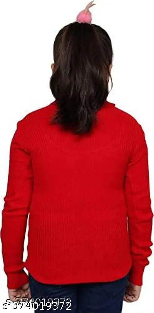 Red wool high neck kids’ winter sweater with long sleeves, warm and cozy.