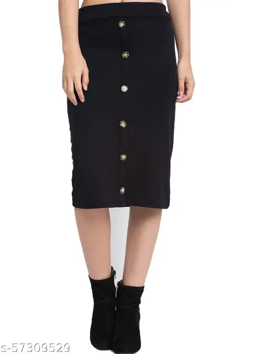 Black ribbed skirt with front button closure