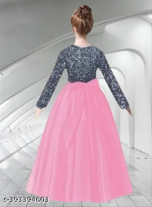 Indian net gown, long sleeve solid design for kids (5-16 years), children's girls dress