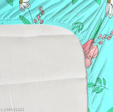Premium cotton elastic queen size fitted bedsheets with 2 pillow covers, double bed in floral pattern on mattress