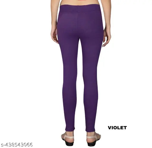 Cotton blend solid color women's jeggings by KARARO Fashion, perfect for yoga or gym sessions and casual wear