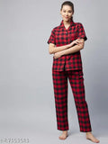 Cotton checked nightshirt pyjamas - StyleStone women's red checked set