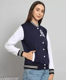 Colorblocked fleece women's bomber jacket from India, long-sleeved and trendy fashion piece for M (Bust 38in, Len 22in), L (Bust 40in, Len 23in), XL (Bust 42in, Len 23in)