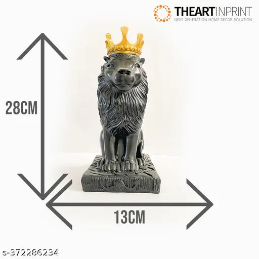Black polyresin lion figurine, symbolizing royalty and power for home decorative showpiece (28cm)