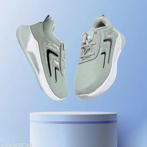 Boys' running shoes, light gray, white soles, breathable mesh, velcro closures