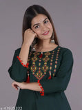 Rayon embroidered anarkali kurta, green