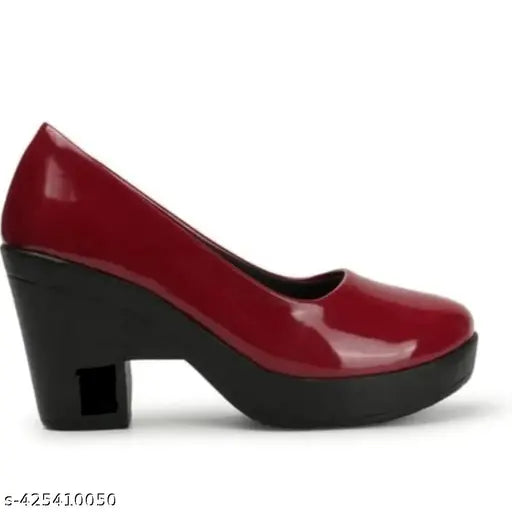 High-quality synthetic leather party pumps for women - solid design, block heel, elegant and comfortable