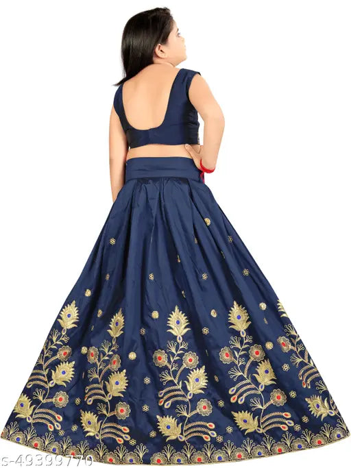 Taffeta silk embroidered lehenga cholis for girls, sleeveless with net dupatta. Indian ethnic wear in 4 sizes (2-3, 3-4, 4-5, 5-6 years) for various occasions and festivals. Made in India