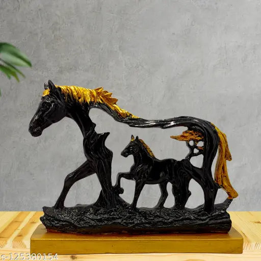 Antique blue and gold finish handmade resin horse figurine for home decor, Feng Shui and Vastu gifts. Hand-cast and hand-painted, 28 cm x 3.5 cm x 8.5 cm in size. Perfect for weddings, anniversaries, housewarming ceremonies, festivals like Diwali, and corporate gifts. Made by tribal artisans in India