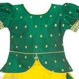 Brand New girls Banarasi cotton silk lehenga choli, embellished stitch type, ready-to-wear pattu pavadai chaniya choli, taffeta silk lehenga with short sleeves and inner cotton lining. Indian handcrafted Banarasi lehenga set for special occasions
