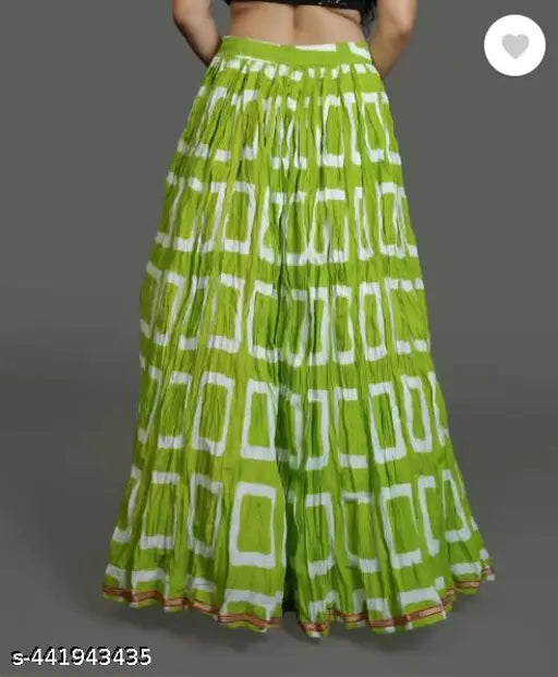 Printed net cotton full-length skirt by YOZZ BY, free size with 26in waist, 39in length, and 42in hip. Indian women's fashion on model