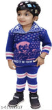 Shivarth Blue Woolen Winter Combo Set: Multi-piece sweater, skirt, coat, pyjama pant for 1-2 year olds, warm, printed net, soft elastic material, no bleach required, made in India