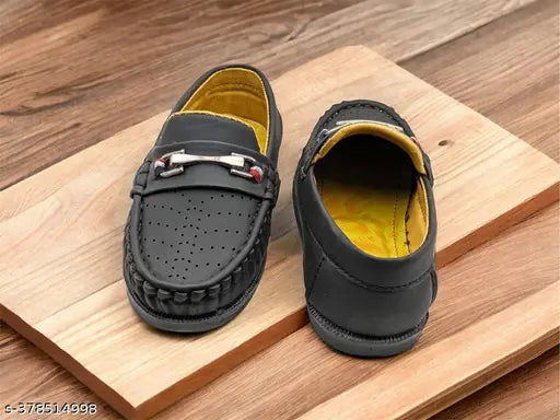 Black loafer with black laces, children's shoe, casual kids footwear