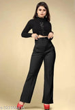 Black casual cotton regular fit trouser pant on woman