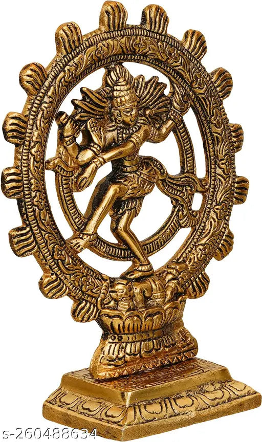 Gold-plated Dancing Shiva Natraja statue for home decor, Indian artisanal natraj idol with dimensions L-B-H-16x19.5x3.5 cm