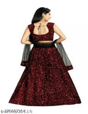 Red velvet baby choli with embroidered lehenga and net dupatta, semi-stitched, suitable for 9-10 years