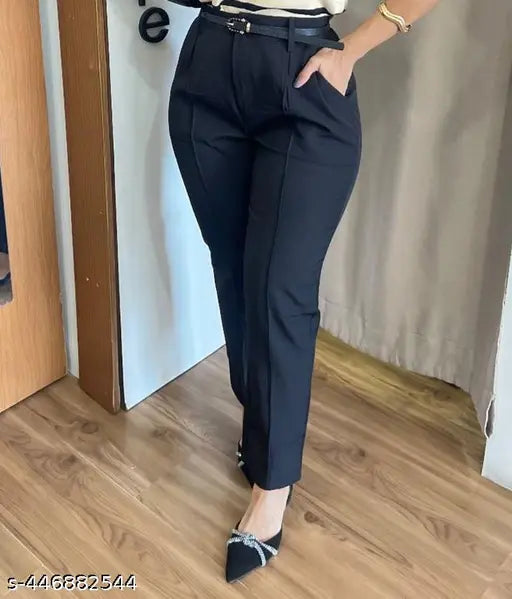 Black and grey cotton lycra women's pant combo pack, formal trousers in solid patterns, available in sizes S-XXL