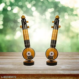 Handcrafted wooden Rajasthani Veena combo pack 2, premium home décor for living room or study table. Indian-made antique musical instrument showpiece, 5 cm length, 22 cm height, and 5.5 cm breadth