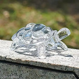 Crystal Tortoise KACHHUA with plate pond, glass feng shui showpiece for career and good luck, ideal for Vastu home decor and gifting, dimensions: 10" x 2.5" x 1.5