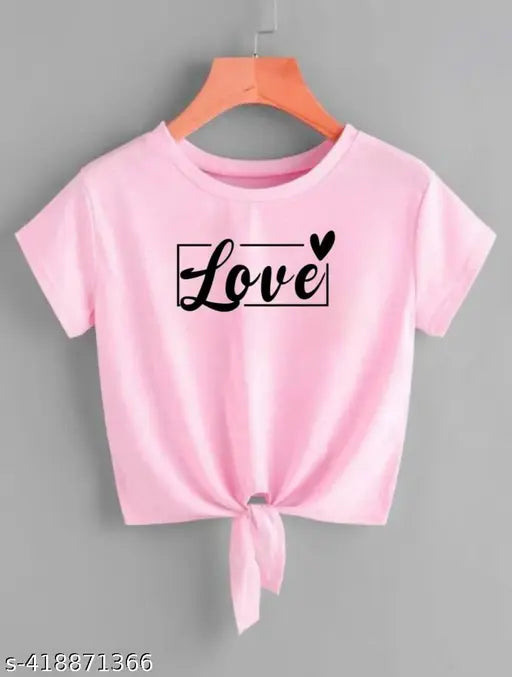 Pink cotton blend crop top & t-shirt for women, love box printed - India