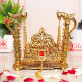 Metal Krishna idol Jhula showpiece, gold decorative for home and office - 16.5cm length