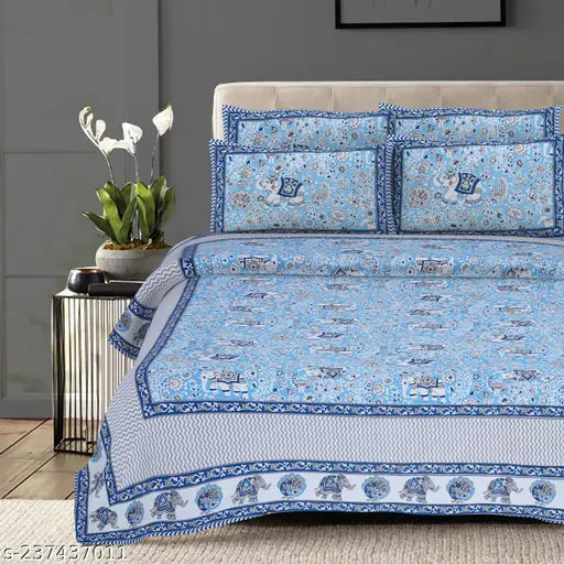 Superfine Jaipuri cotton king size bedsheet with double pillow cover, ideal for summer adult use