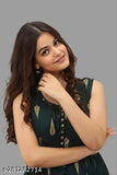 Green rayon printed Anarkali Kurta with tilak print, sleeveless, Indian women's fashion