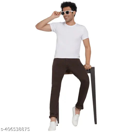 Coffee-colored DAIS Men's Stretchable Slim Fit Jeans - Comfortable cotton blend for a perfect fit, great for versatile casual or formal occasions