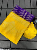 Yellow georget saree with Mangalsutra border, foil printed all over