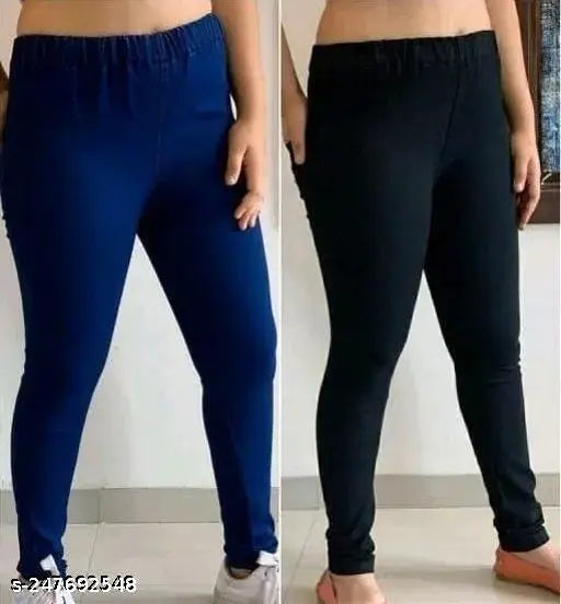 Denim stretchable women's jeggings, clean look, solid color, sizes range from 28-50 (India origin)