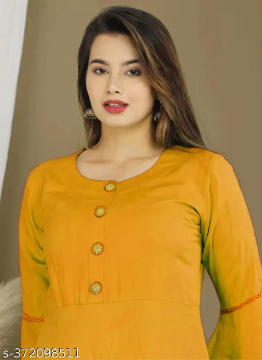 Yellow womens kurta with button down front