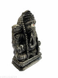 Silver-colored Small Ganesh Idol (9cm), decorative office piece or car dashboard accessory, handcrafted poly resin figure of RS Pillaiyarpatti Shree Karpaga Vinayagar/Ganapati