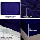 Blue striped 100% Terry Cotton Waterproof Mattress Protector for King/Double Size Bed - Breathable, Elastic Fitted, Local Craftsmanship
