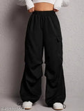 Black cargo pants with side pockets and a relaxed fit