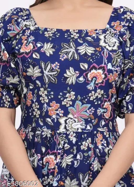 Rayon trendy dresses with short sleeves and printed combo, vibrant styles from India