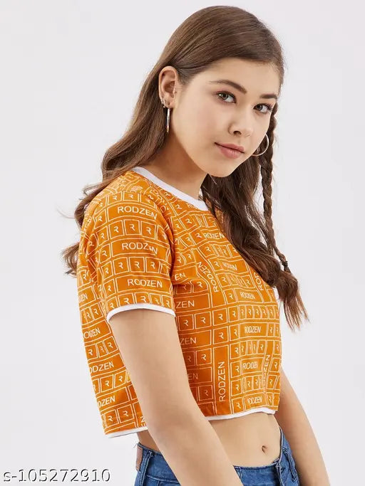 Mustard cotton crop t-shirt, Rodzen women's typography design - Indian made fashion