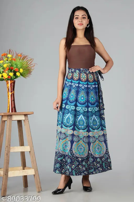 Printed cotton wraparound skirt for girls, stylish and available in sizes 36-44 (India)