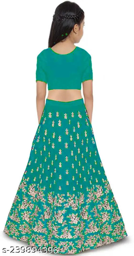 Dark silk baby dress with crop top, chaniya choli, floral lehenga, and velvet suit. Traditional Indian bridal wear for children's festivals like Navratri." (123 characters)