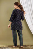 Women's cotton printed night suit top & payjama, three-quarter sleeves, Indian handloom print on soft cotton