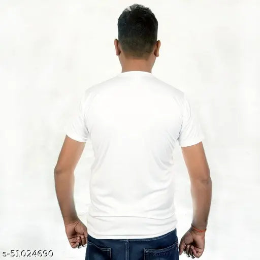 White polycotton men's shield printed round neck t-shirt, suitable for casual wear and various occasions