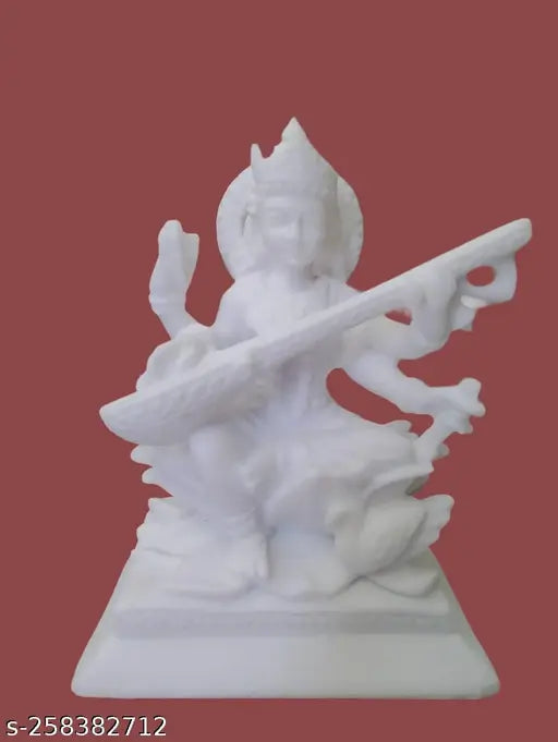 Marble Saraswati statue, 6-inch white, traditional Diwali decor piece for home and office interiors