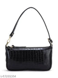 Black leather crocodile skin women's handbag with a shoulder strap