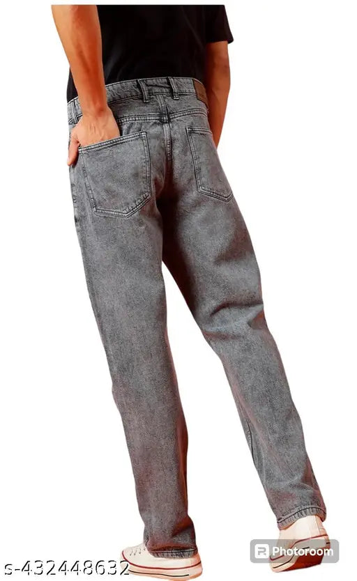 Blue denim men's baggy straight-fit jeans
