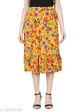 Yellow rayon floral print ruffle skirt