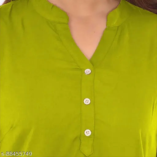 Plus size rayon mehndi top, three-quarter sleeves, trendy Indian fashion for women & girls, solid color