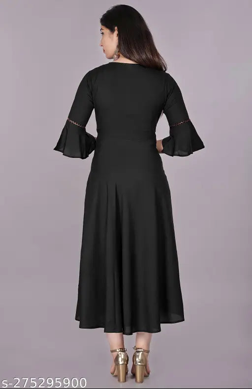 Black round flared kurti with bell sleeves