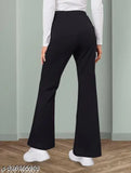 Black polyester blend solid women's trousers (38"), versatile wardrobe essential for sizes 26, 28, 30, 32, 34, 36