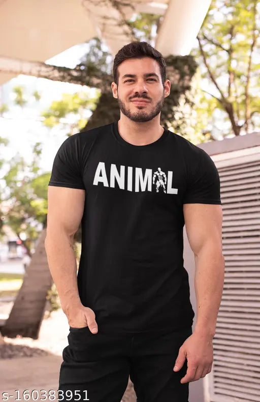 Men's animal print polyester workout t-shirt, short sleeves, high quality, chest size options M-XXL, made in India